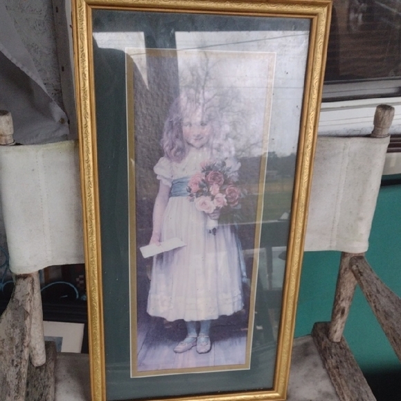 Framed Portrait of Girl with Flowers - Picture 1 of 4